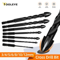 TOOLEYE 3 4 5 6 8 10 12mm foret à carreaux hexagonaux croisés pour verre béton carreaux de céramique ouvre-trou ensemble d'embouts en alliage dur outil de perçage 1