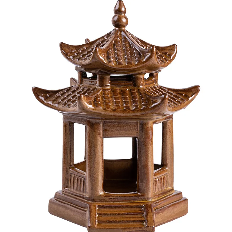 Micro Landscape Ceramic Pavilion, Hexagonal Pavilion Decoration, Fish Tank, Gardening Flower Pot, Desktop Creative Chinese Style