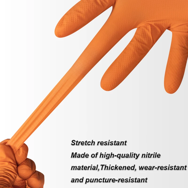 Heavy Duty Diamond Textured Nitrile Gloves 100PCS 10mil Thickened Black/Orange Disposable Glove for Mechanics Tattoo Safety Work 4