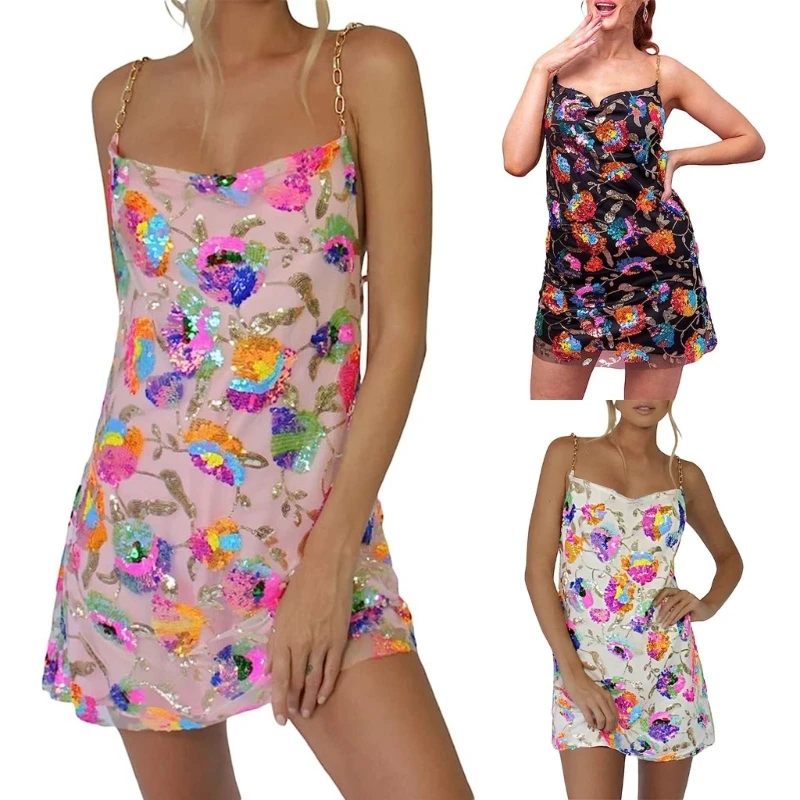 

50JB платья для женщин Спагетти ремень квадратный вырез вечернее платье с пайетками уличная одежда