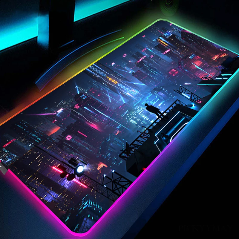 Large Led Desk Mat Xxl Computer Rgb Mousepad Punk Style 90x40cm