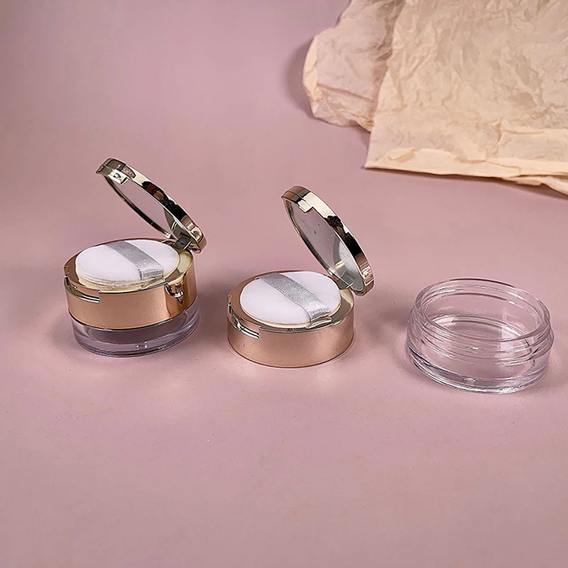 6g Gold Portable Cosmetic Flour Plastic Box Empty Loose Flour Pot With Sieve Travel Makeup Jar Sifter Container With Puff