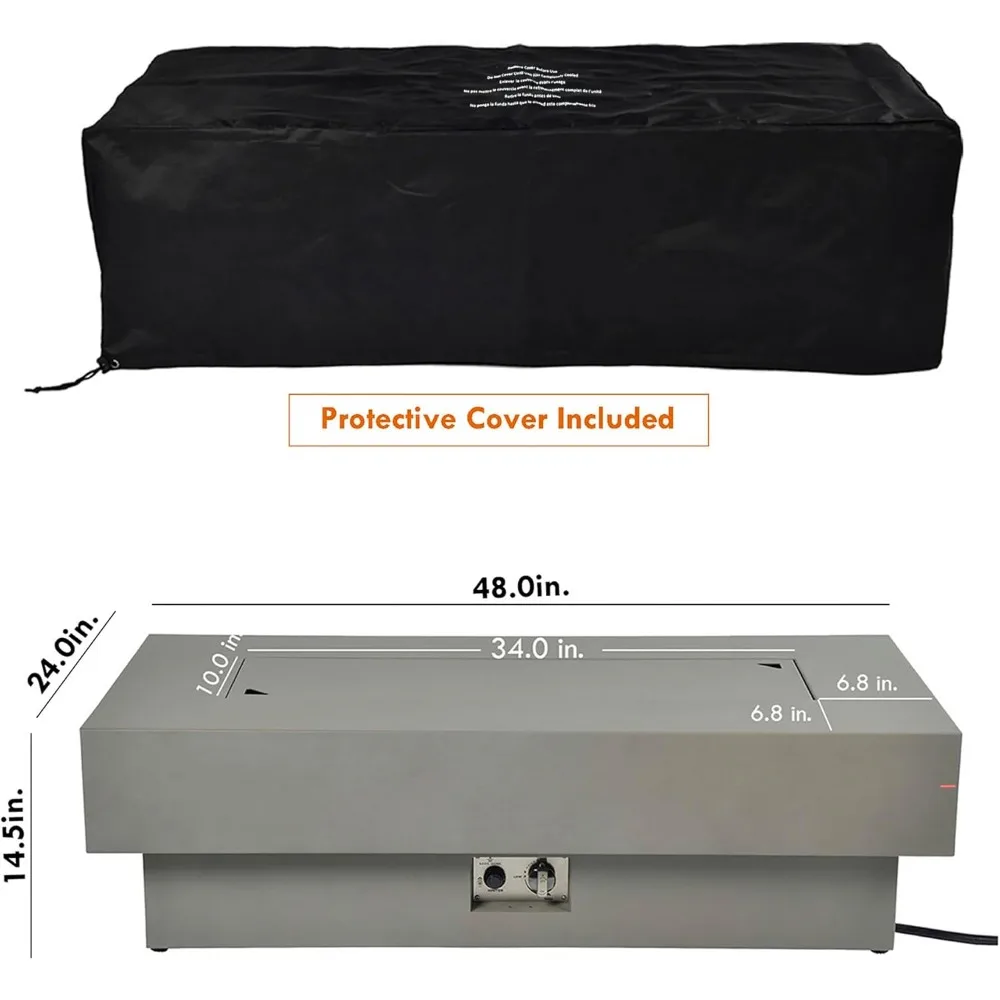 48-inch Fire Table with Natural Gas Conversion Kit, 50,000BTU Outdoor Modern Patio, w/Rectangular Burner Lid, Fire Pits