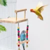 Bird Stand Platform Swing Toys Wooden Parrot Swing Toy Suspension Bridge Climbing Frame with Chewing Beads Birdcage Accessories 2