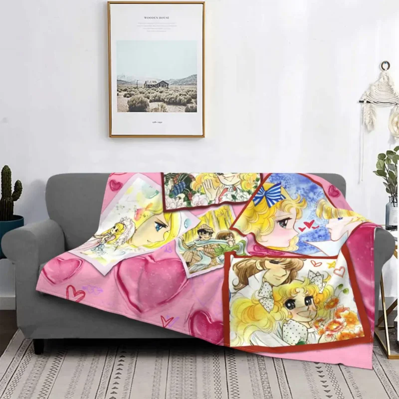 

Candy Candy Anime Collage Blanket Cover Coral Fleece Plush Kawaii Cute Girl Throw Blanket for Airplane Travel Bedroom Quilt