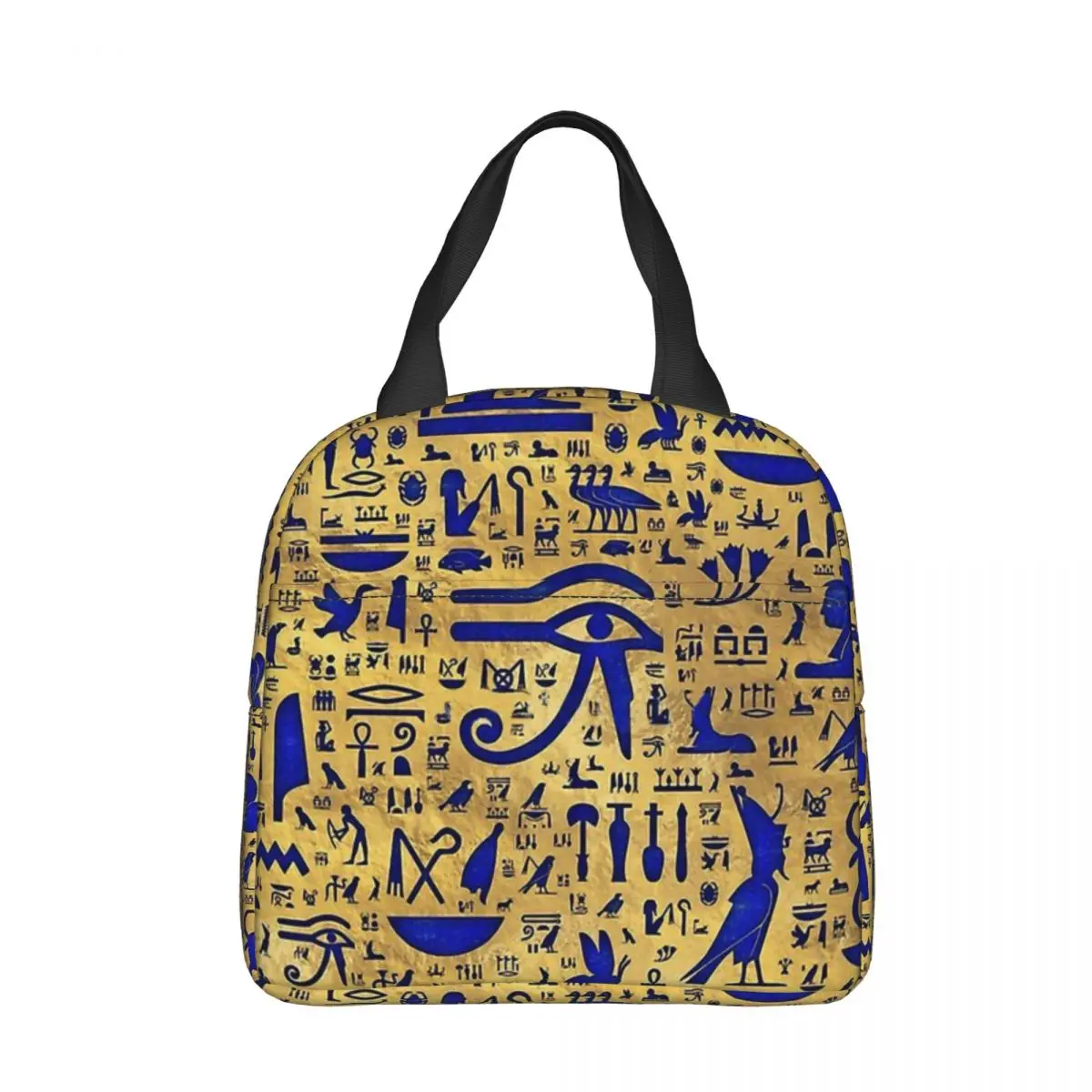 

Hieroglyphic Lapis Lazuli And Gold Lunch Bag Box Ancient Egypt Egyptian Children Aluminum Bag Foil Portable Lunchbox