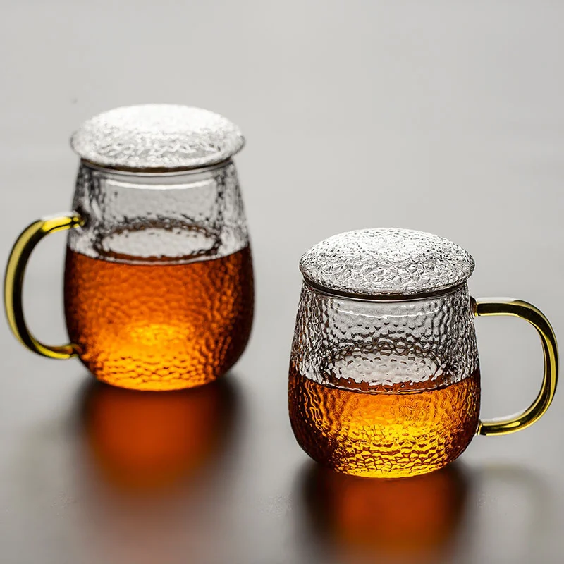 350ML 500ML Heating Resistance Hammer Teacups With Filter Tea Water Separation Water Cup With Lid And Handle Tea Ceremony Cup