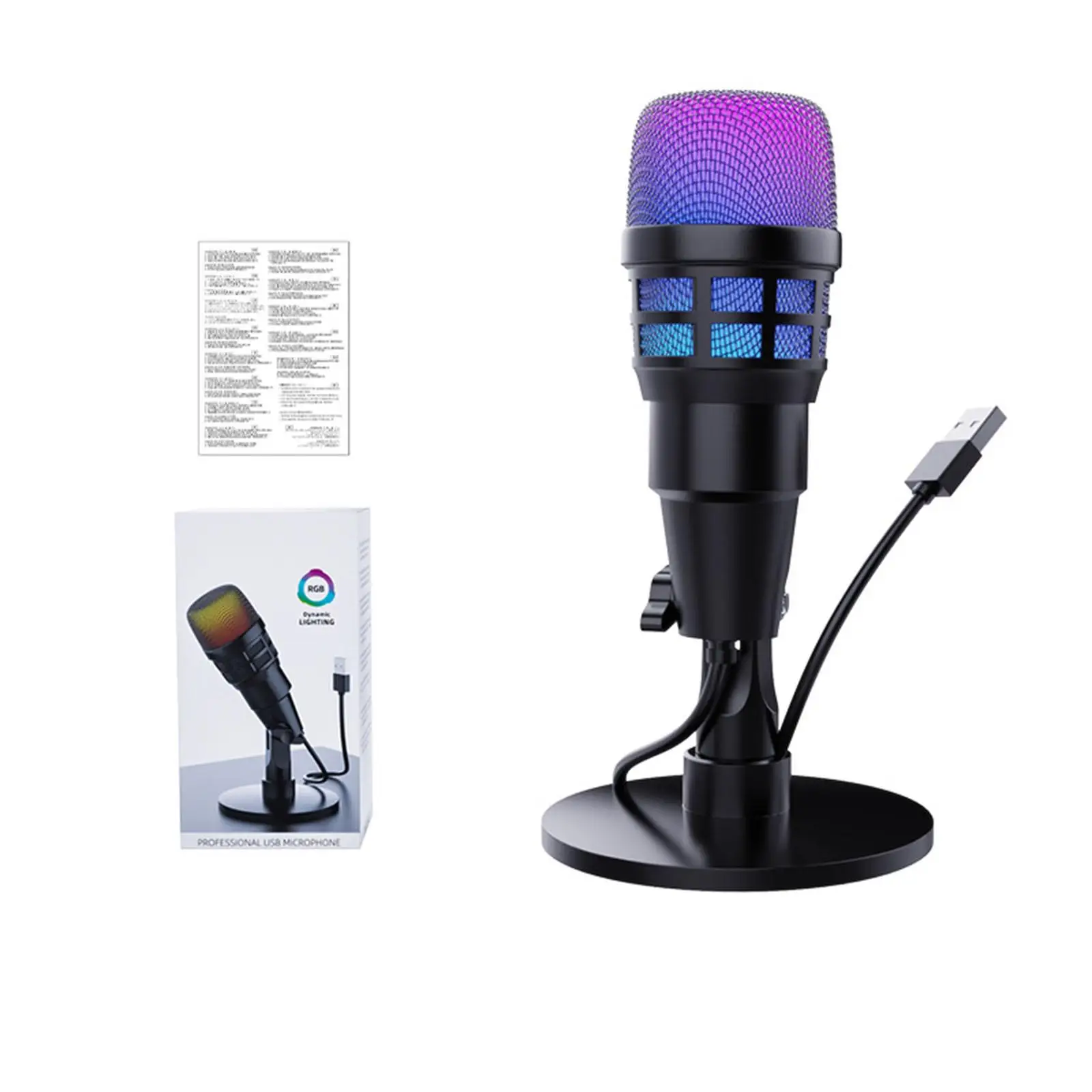 RGB USB 콘덴서 게임용 마이크 컴퓨터 전문 마이크 PC 전화 녹음 스트리밍 팟캐스팅용
