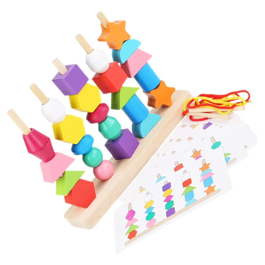 

Toys for Baby Set of Column Learning Wooden Beads Sequencing Lace up Stacking Blocks Color Sorting Toddlers Child