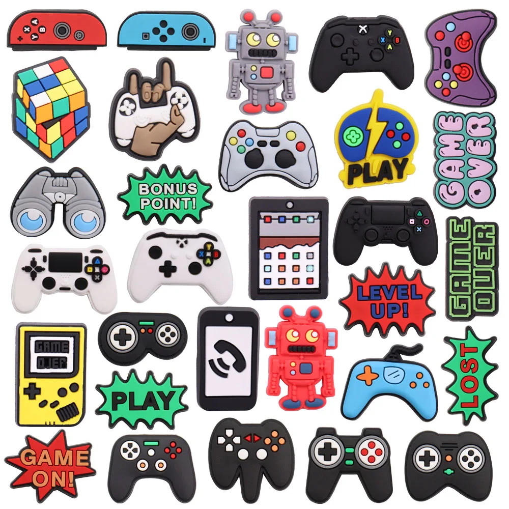1-30PCS PVC Shoe Charms Gamepad Robot Mobile Phone Game Console Buckle Accessories Decorations Button Ornament Kid Boys Gift