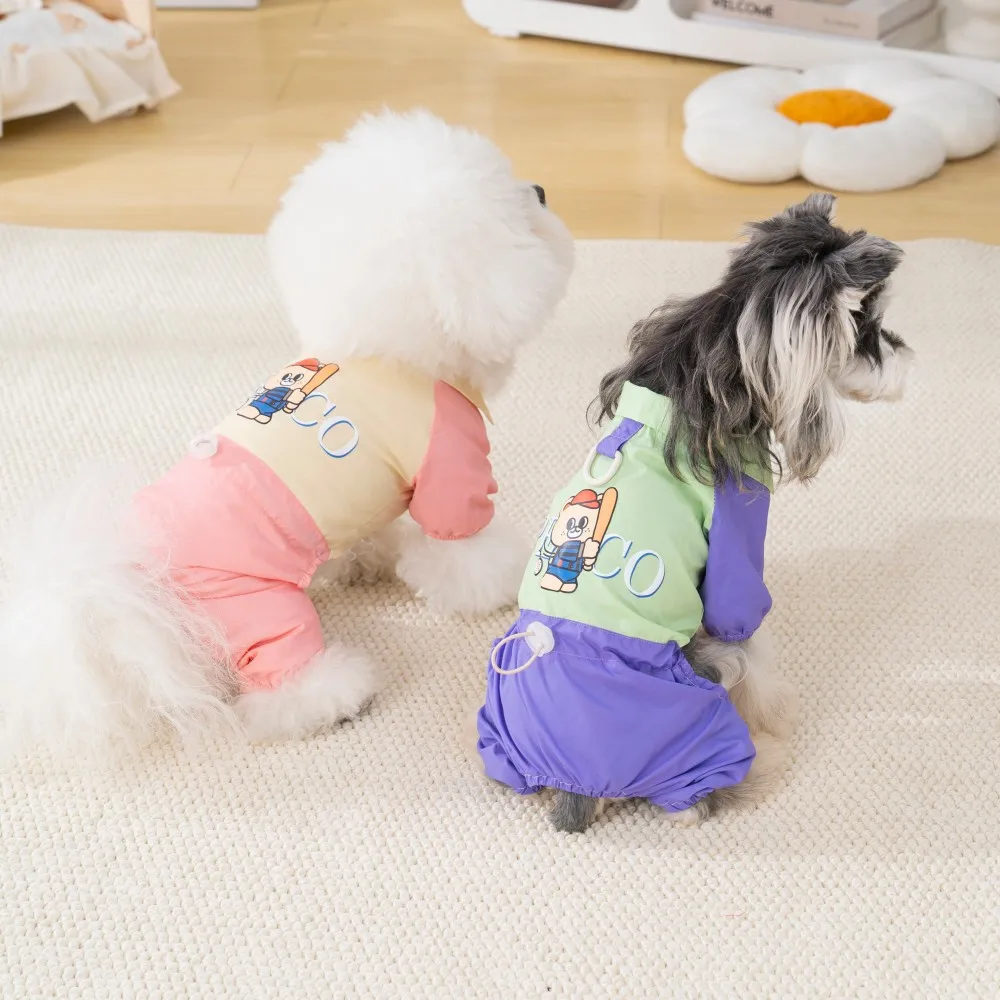 개 고양이 봄 캐주얼 잠옷 여름 부드럽고 통기성 좋은 편안한 야외 점프수트 비숑 강아지 옷