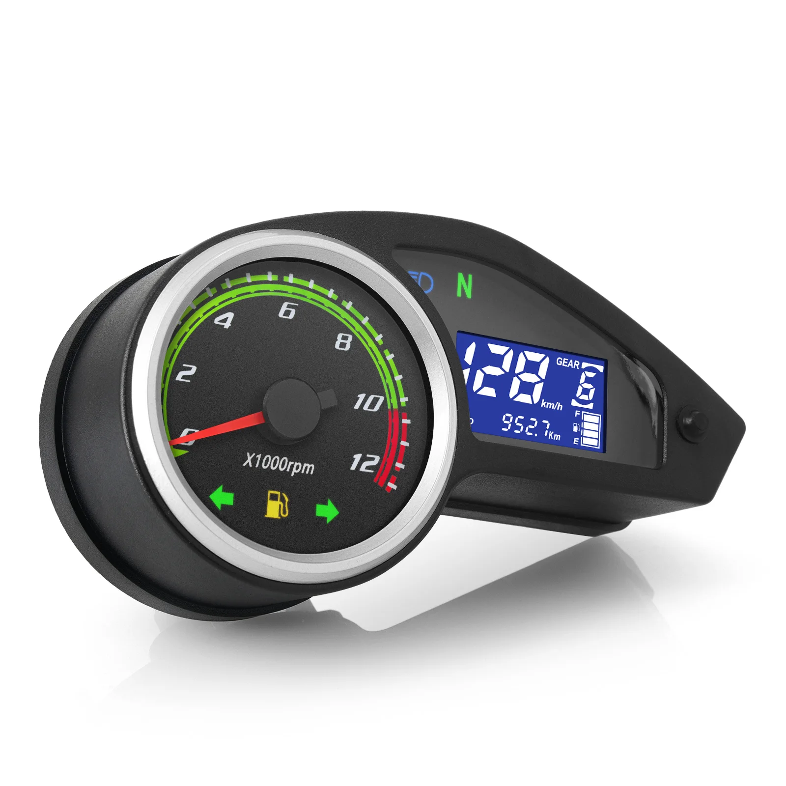 Motorrad Tachometer Universal Motorrad LCD Digitaler Drehzahlmesser Cafe  Racer Moto Kilometerzähler 12000 U / min Messgerät für 2-4 Zylinder