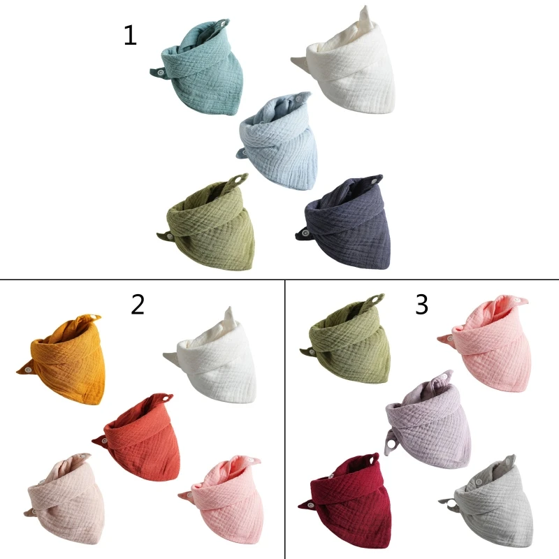 

2024 New 5 Pcs Baby Feeding Drool Bibs Saliva Towel for TRIANGLE Scarf Bandana Soft Cotton Bib Adjustable Snap Button Burp Cloth