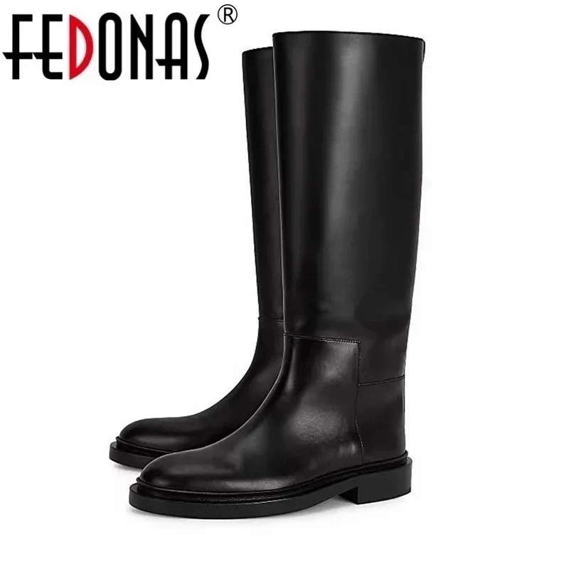 FEDONAS 2023 INS Women Knee High Boots Genuine Leather High Heeled Autumn Winter Warm Shoes Woman Snow Motorcycle Boots Shoes