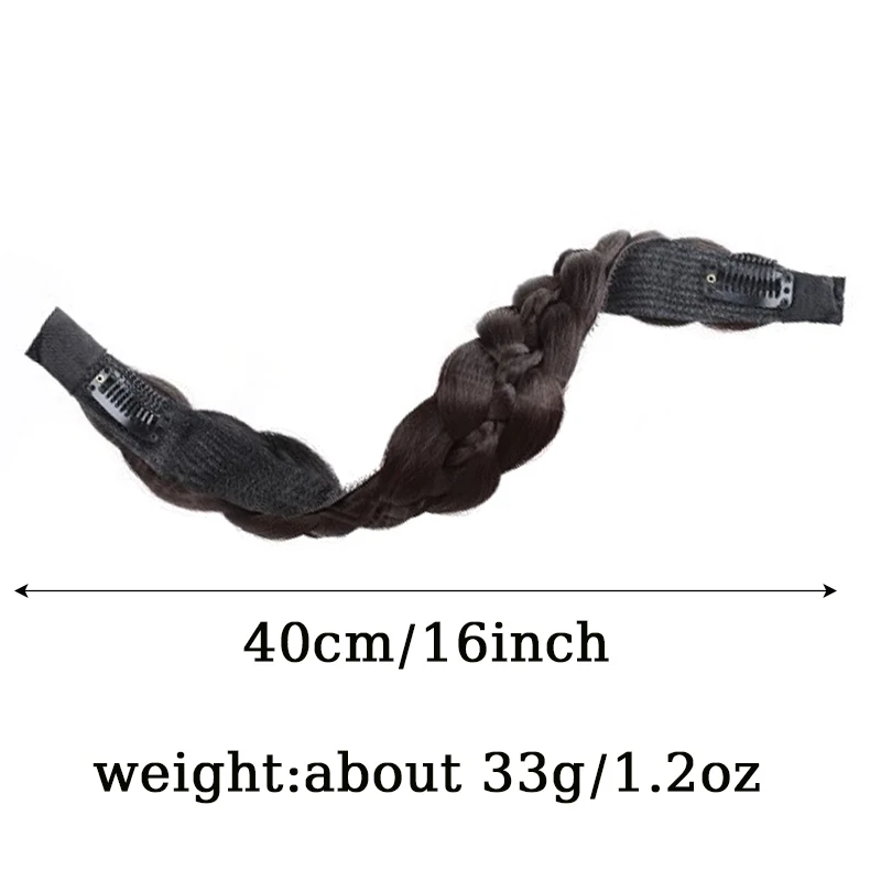 Synthetic Wig Braided Headband Adjustable Hoop Hairband with BB Clips&Velcro Fashion Hair Accessories Suitable for All Occasions
