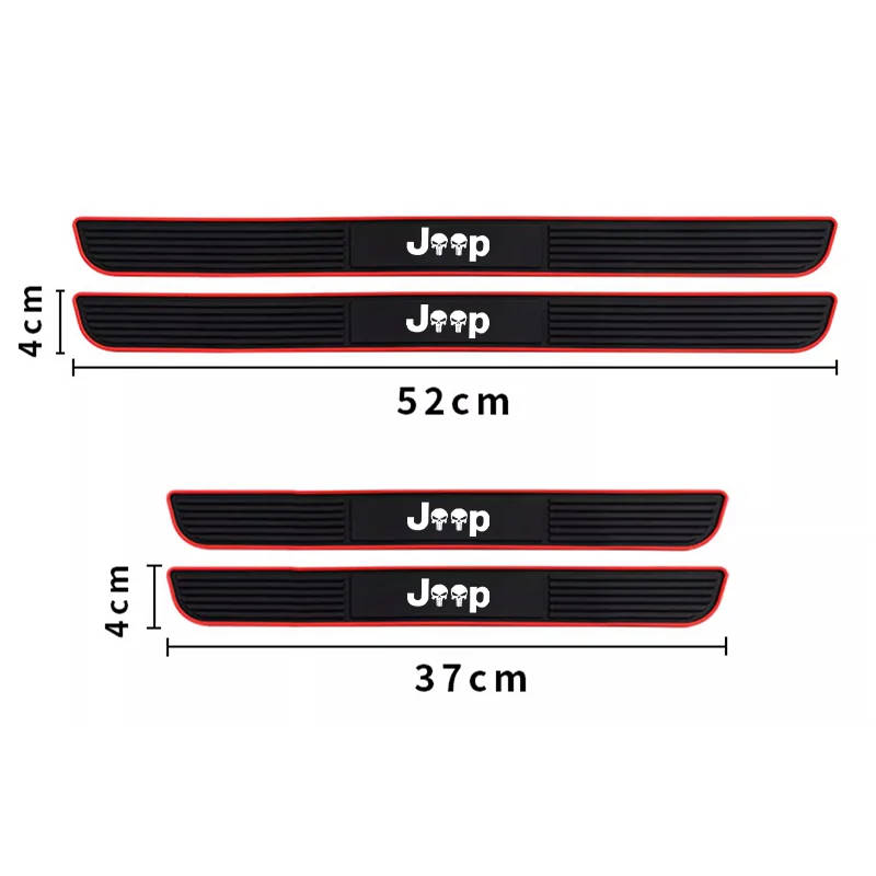 Rubber Car Door Sill Scuff Covers 4pcs For Jeep Renegade Compass Wrangler JK JL Grand Cherokee Door Panel Guards Protector Trim