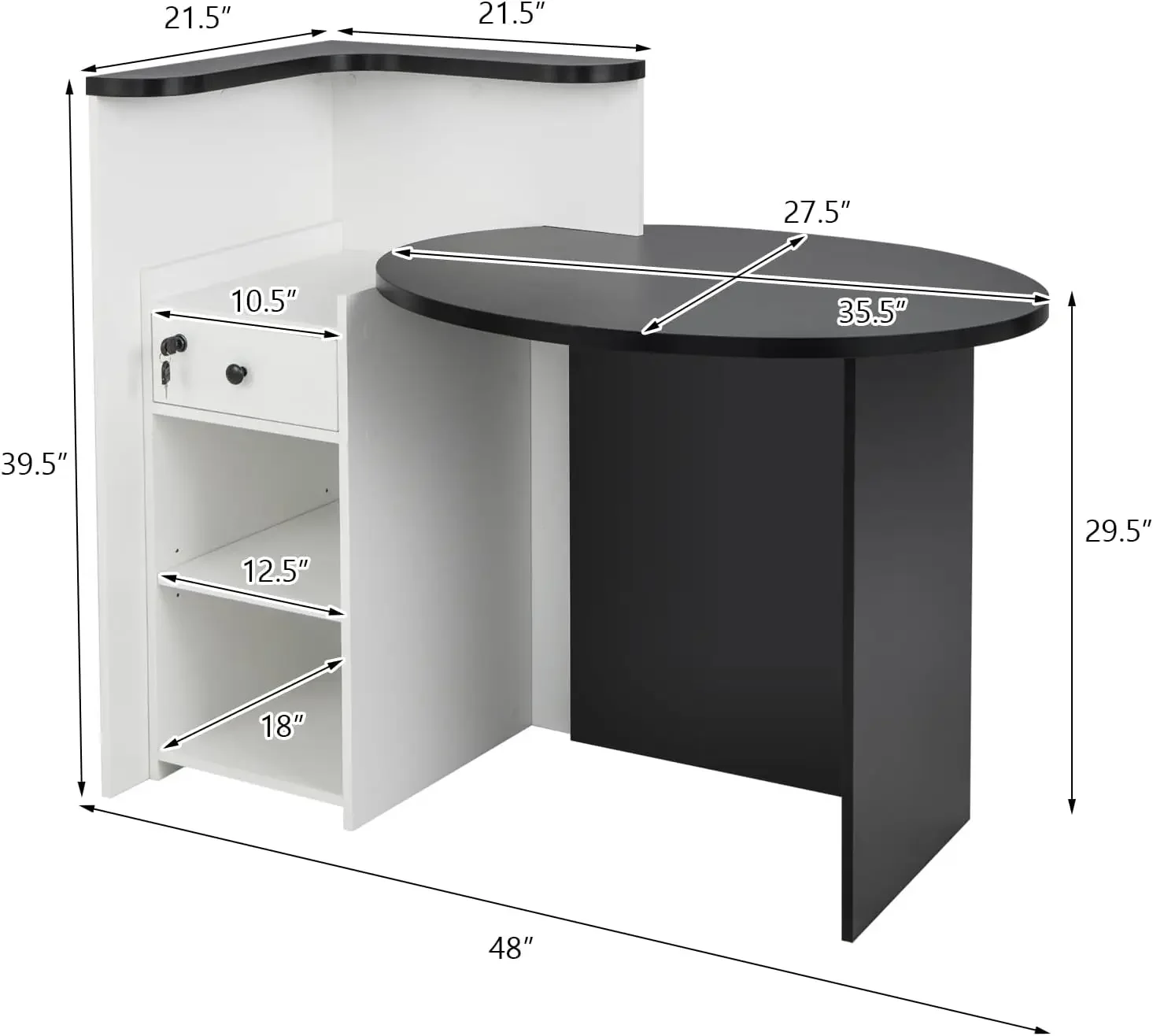Reception Desk, Small Retail Checkout Counter with Lockable Drawer and Open Shelves, Wooden Computer Workstation