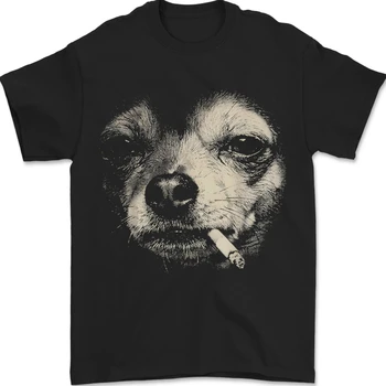 Women's Casual T-shirt, Round Neck, Featuring A Stylish and Humorous Vintage Chihuahua Smoking Design with A Retro Vibe.Y2K Top 1