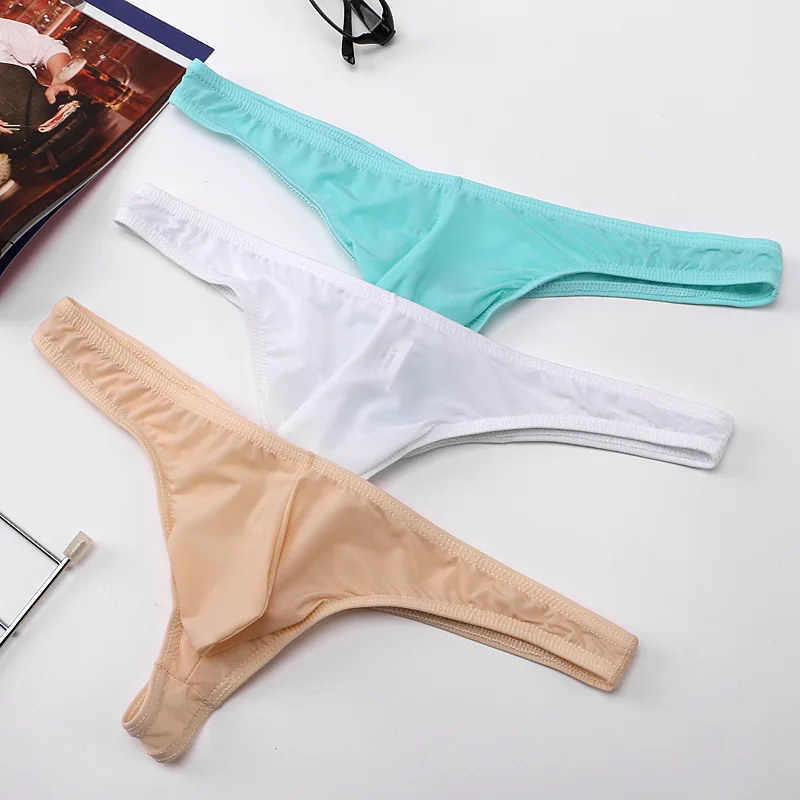 

Sexy Men U Convex Pouch Panties Underwear Man Bikini Breathable Ultrathin G-string Slip Cueca Low Rise Ice Silk Thong Underpants