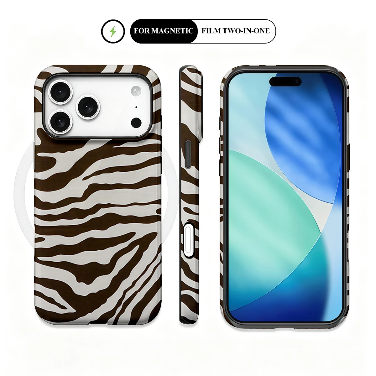 Korean Zebra Stripe Hard Bumper Phone Case - Brown and White
