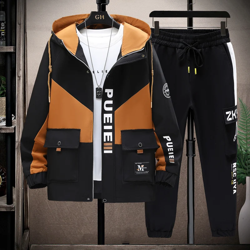 Modische Zweiteilige Herren-Sets Frühling Herbst Jugend Streetwear Kapuzenjacke & Hosenanzug Outdoor-Mantel & Jogger Trainingsanzüge Kleidung – Detail 17