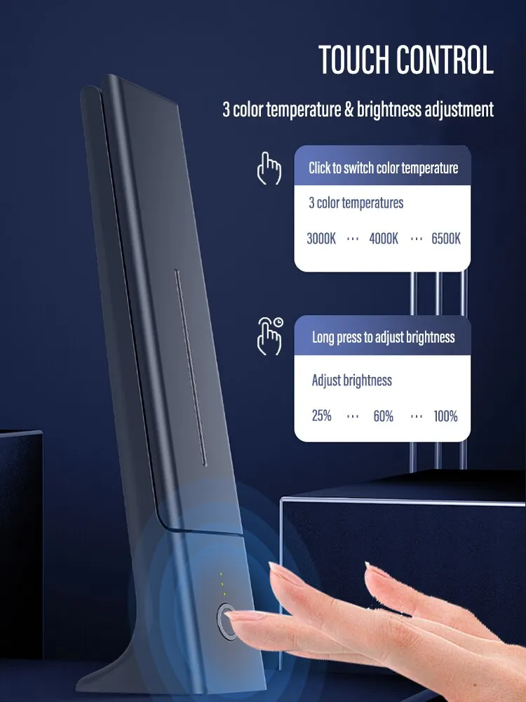 LED Desk Lamp Folding USB Charging Touch Control Dimmable Desktop Eye Protection Reading Study Office Bedroom Bedside