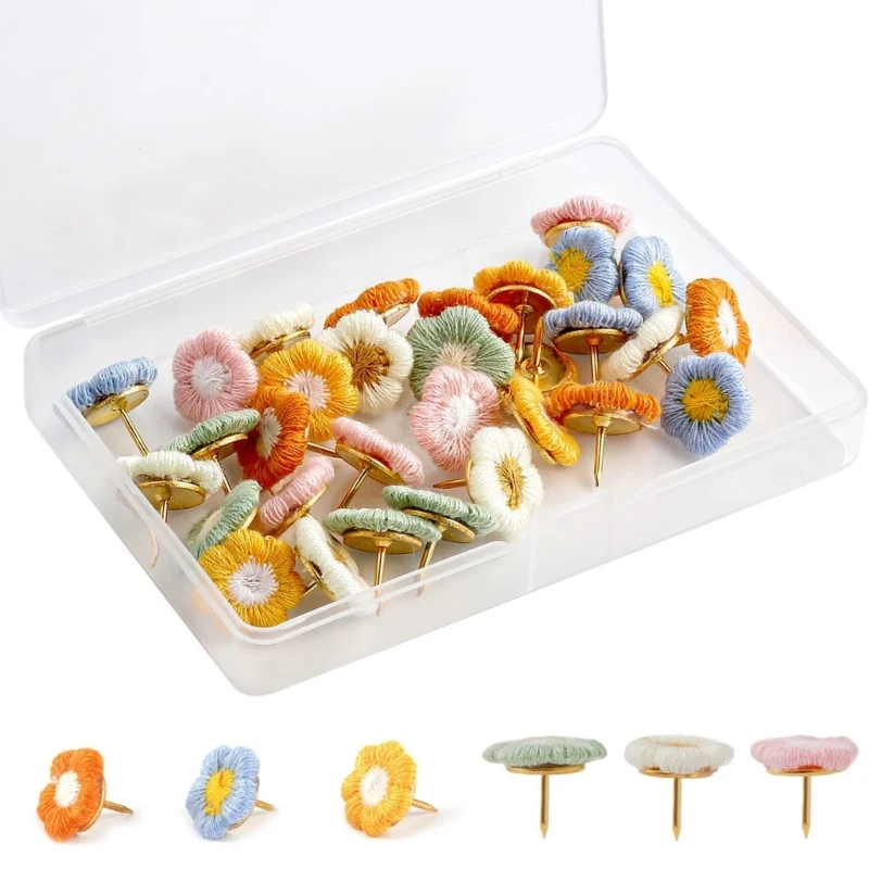 

30Pieces Flowers Thumb Tacks Colorful Push Pins Decorative Thumb Tack for Home Office Decorative Drawing Pins