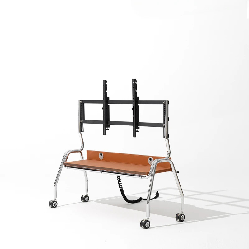 

Movable large size TV stand stainless steel shelf silent roller trolley