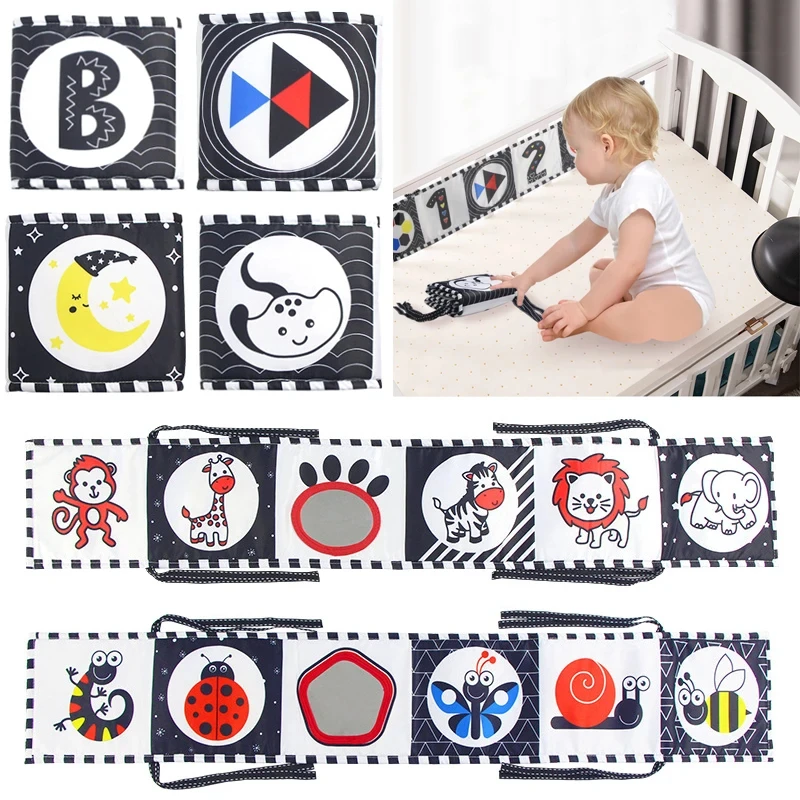 

Baby Cloth Book Sensory Mirror Black and White Baby Books 0 12 Months Kids Early Learning Educational Toy Montessori Fabric Book