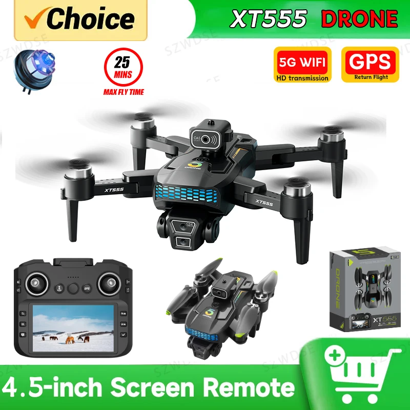 Drone GPS XT555 2026 Professionnel 8K en vol avec double caméra HD, moteur brushless et design pliable.