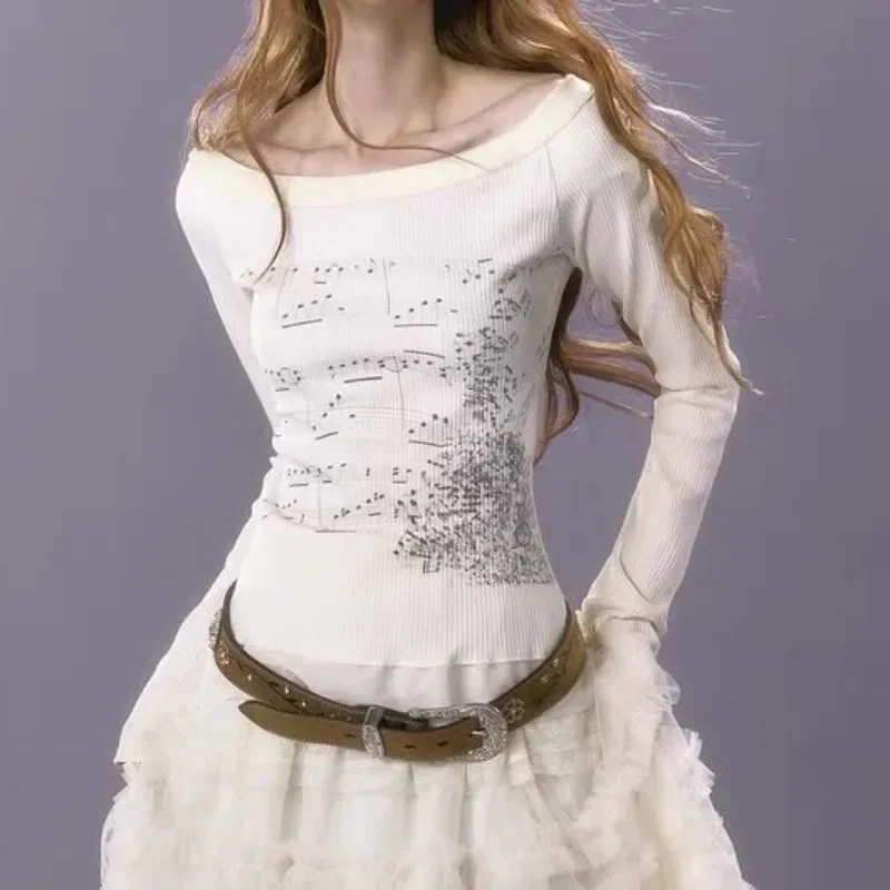 Y2k Fairy Grunge Vintage Tops met Lange Mouwen Esthetische Grafische Print Shirts for Vrouwen Fairycore Leuke Tees (Color : Gray B, Size : S