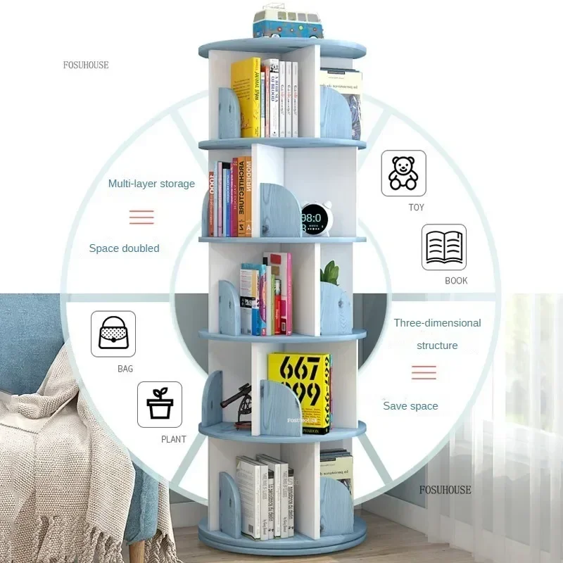 360&deg; Rotating Bookshelf Children's Picture Book Stands Simple Household Space Saving Landing Creative Storage Bookcase c