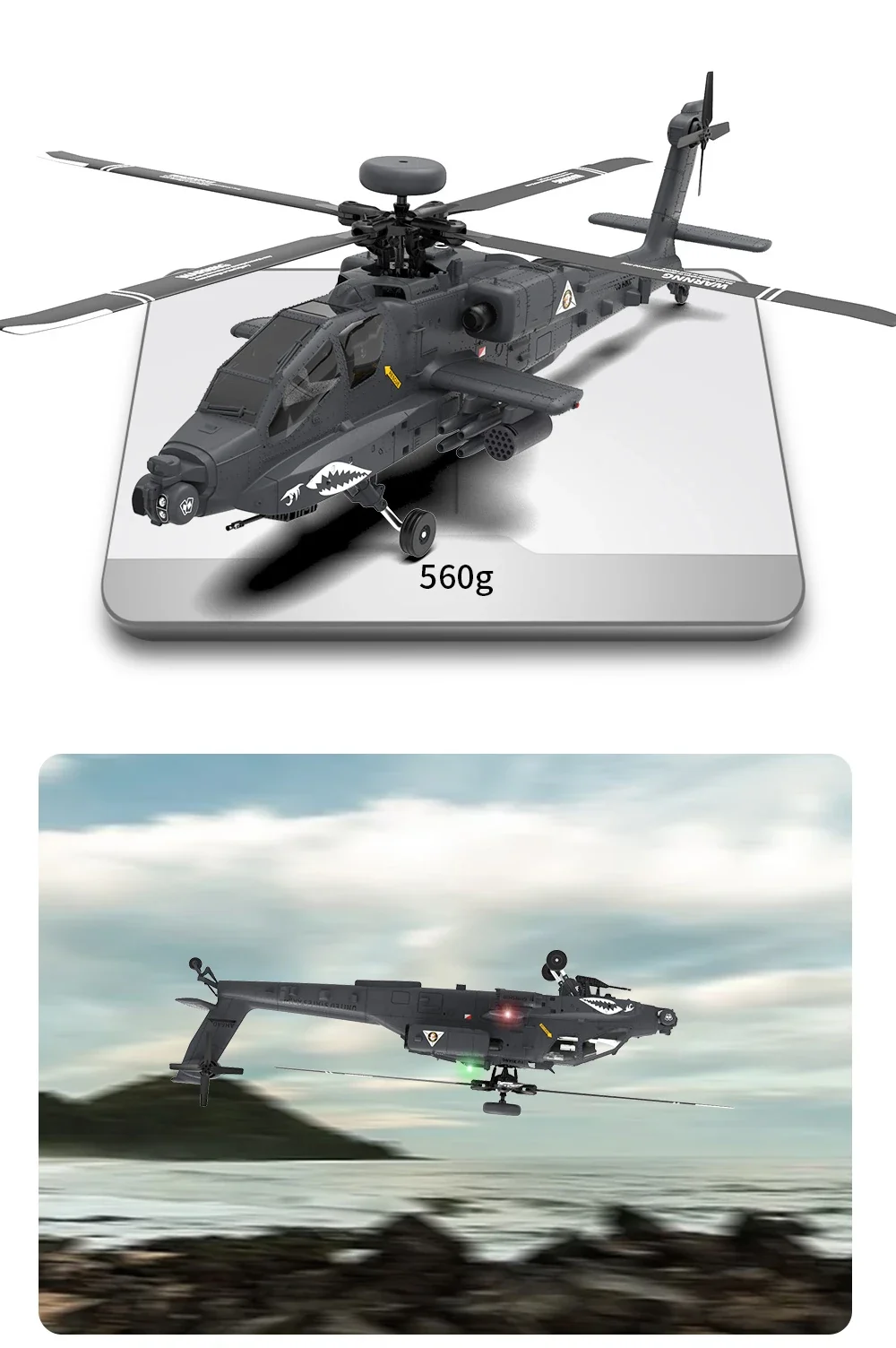 YXZNRC F11-S 1:32 AH-64 Apache Scale 2.4G 6CH GPS Altitude Hold Optical Flow Positioning 5.8G FPV Camera Dual Brushless Motor Flybarless RC Helicopter RTF