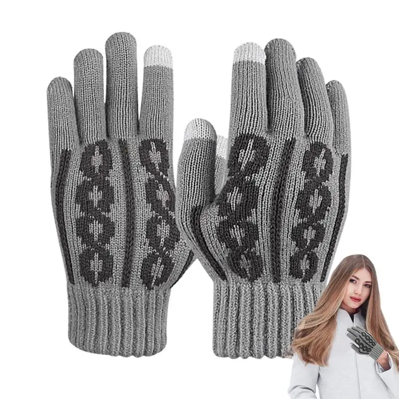 

Knitted Gloves For Women Warm Windproof Knitted Winter Thermal Gloves Cold Weather Thermal Warm Gloves Anti Slip Heated Gloves