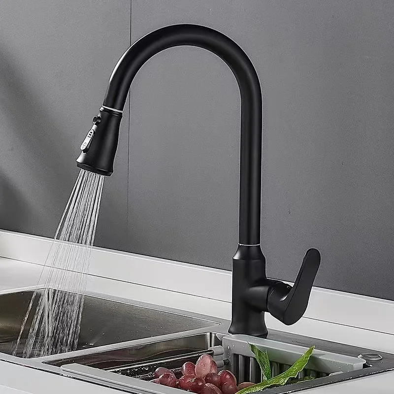 

Black Kitchen Pull-out Hot and Cold Faucet Household Sink Dishwasher Basin Wash Basin Faucet Deck Installation