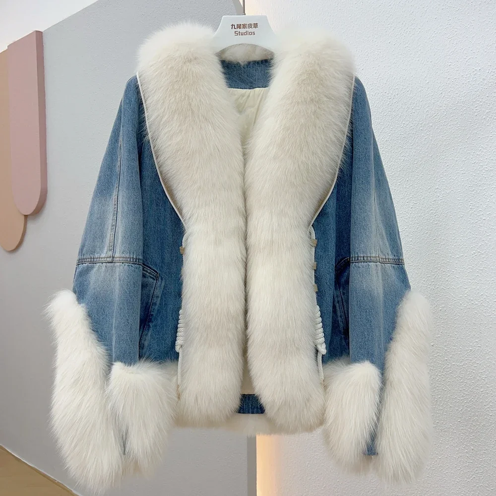 

Fashion New Autumn Winter Real Fox Fur Collar Thick Women Warm Coat 90% Goose Down Jacket Luxury Outwear New Female Coat