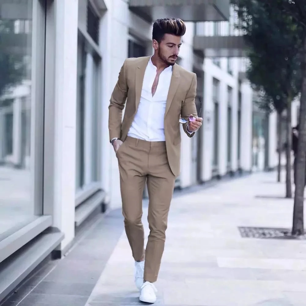Casual Business Men Suits for Wedding Suits Man Tuxedos Slim Fit Peak Lapel Terno Masculino costume homme (Jacket+Pants)