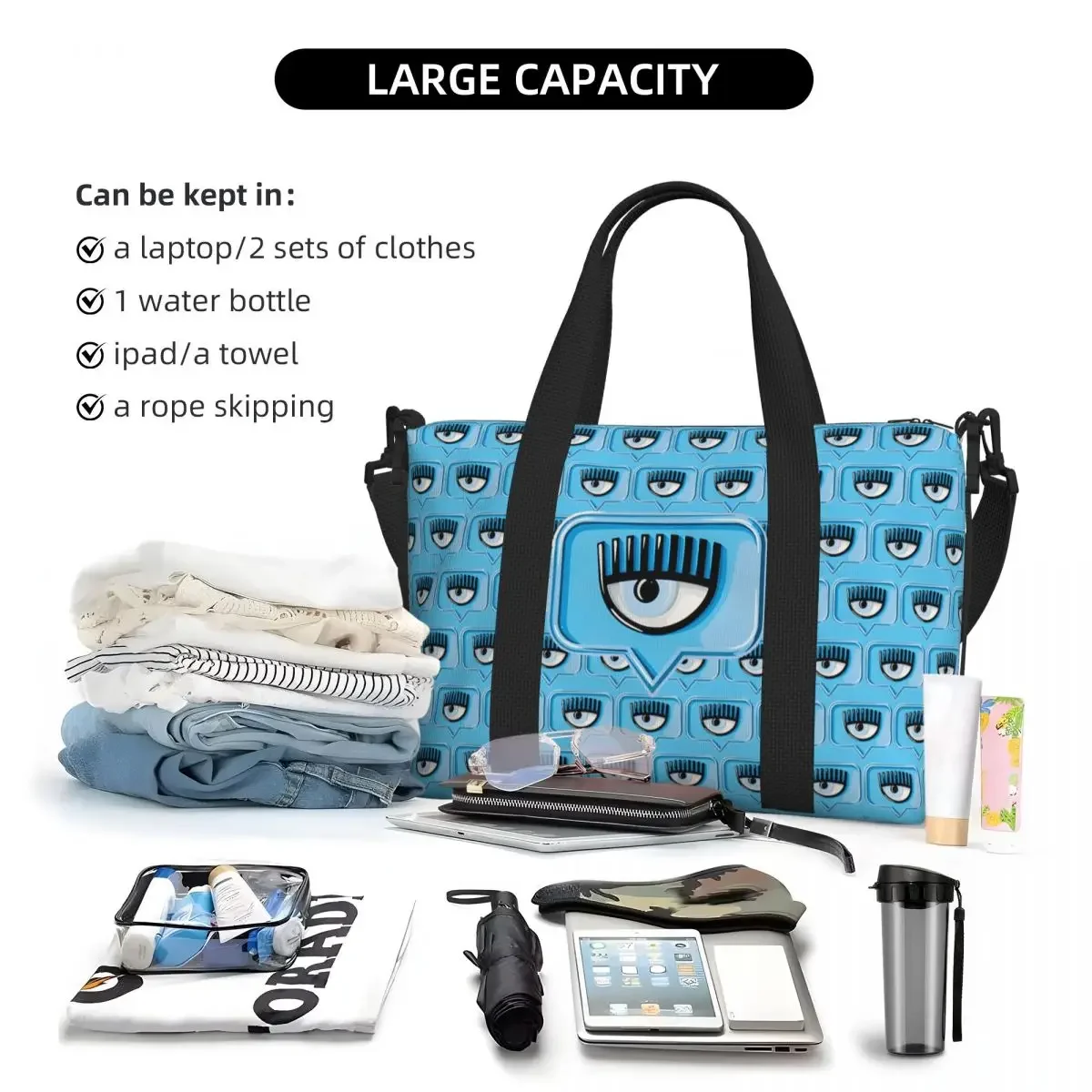 Fashion Eyes F-FerragniS C-ChiaraS Beach Tote Bag Women Big Compartment Beach Gym Travel Bags