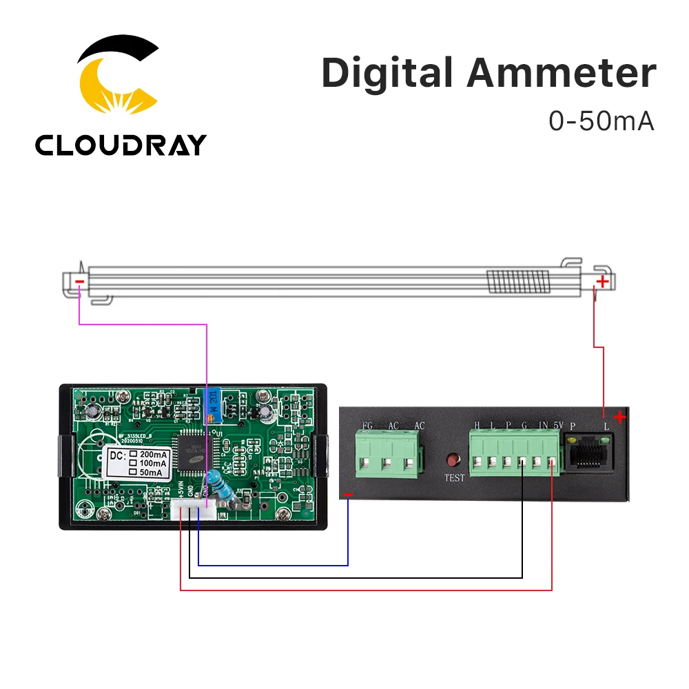 Cloudray 50mA LED Digital Ammeter DC 0-50mA Analog Amp Panel Meter Current for CO2 Laser Engraving Cutting Machine co2 laser ammeter