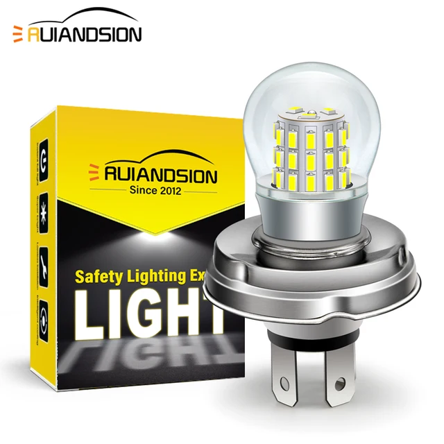 หลอดไฟหน้ารถมอเตอร์ไซค์ รถสามล้อ รถยนต์ รุ่น RUIANDSION 1 ชิ้น DC10V-30V รุ่น P45T R2 หลอดไฟ LED สีขาวอบอุ่น 12V 24V 1