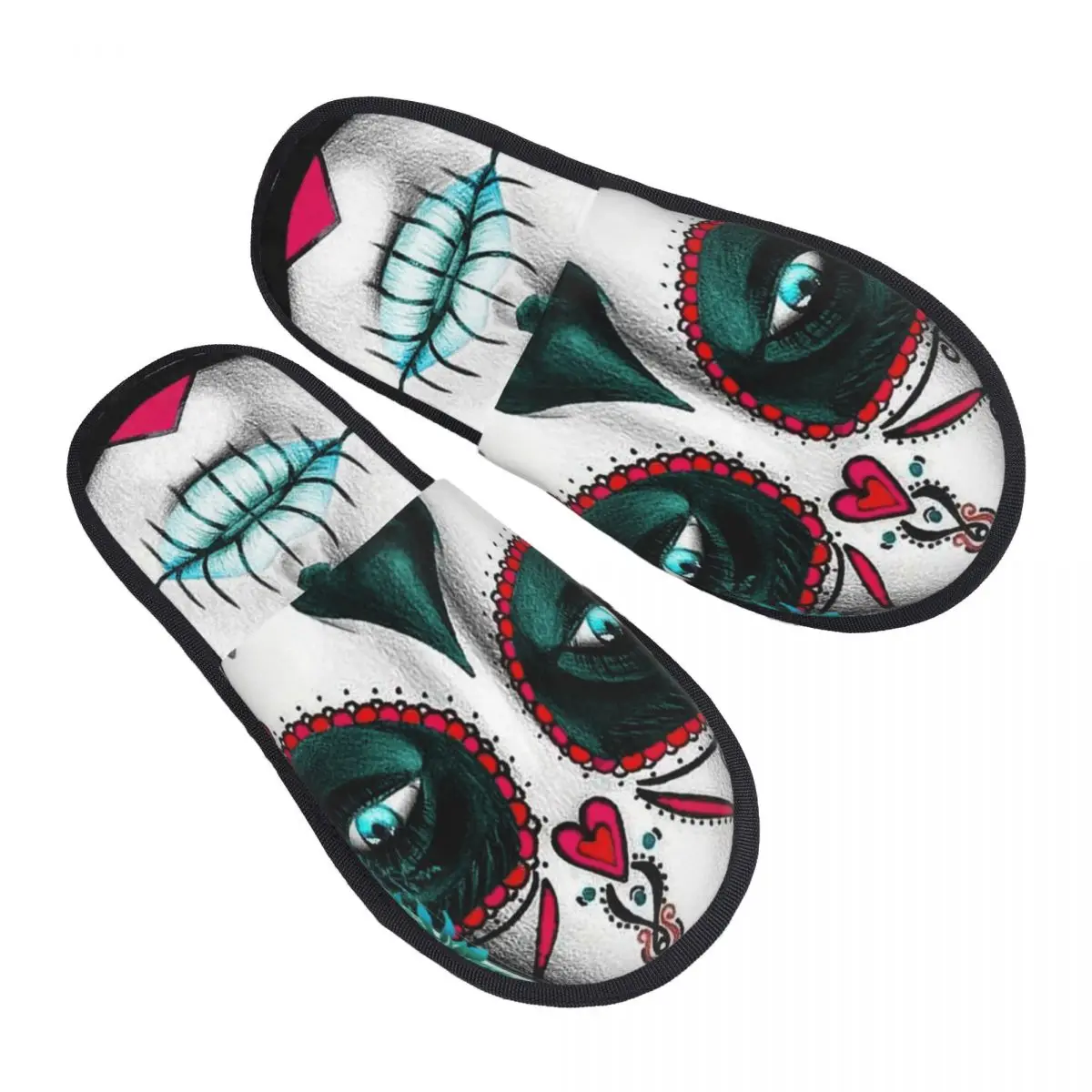 

Day Of The Dead Sugar Skull Girl Guest Slippers for Hotel Women Custom Print Horror Mexican Calavera Catrina House Shoes