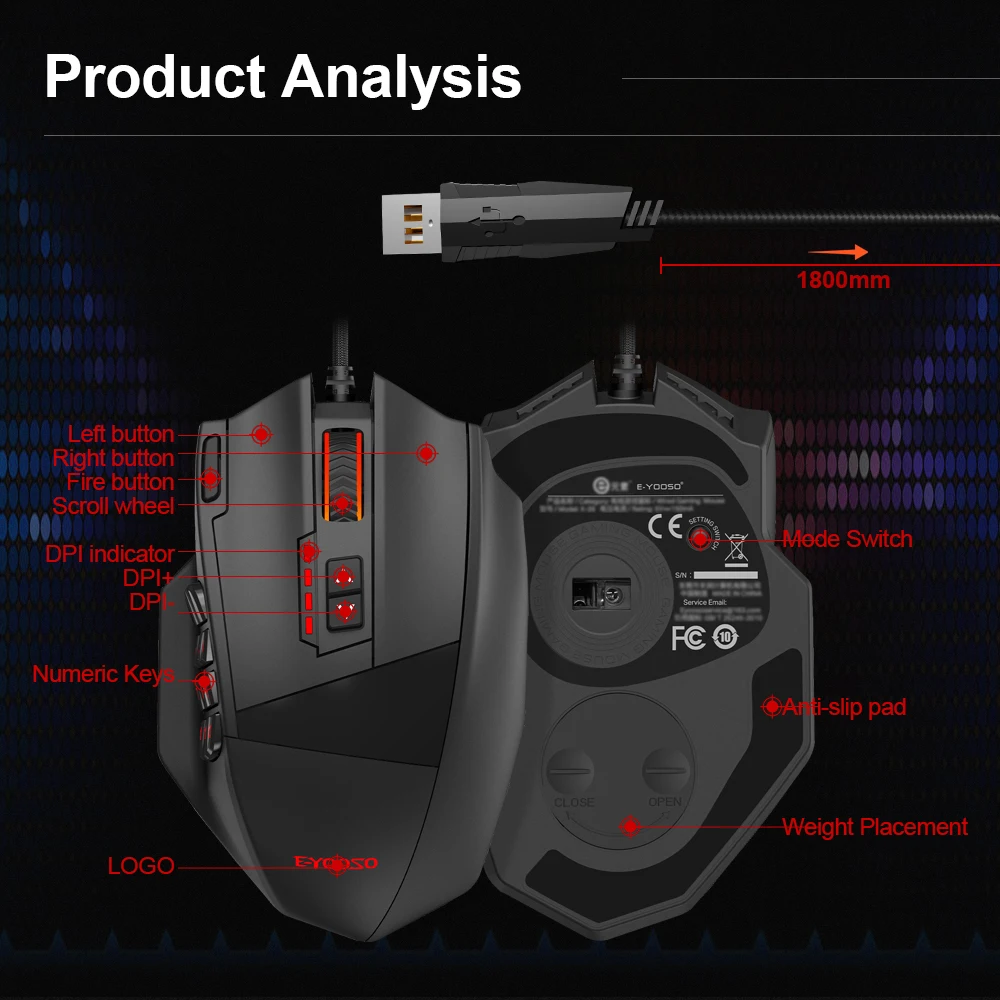 USB Wired RGB Gaming Mouse 16400 DPI 19 buttons programmable for Computer PC Laptop