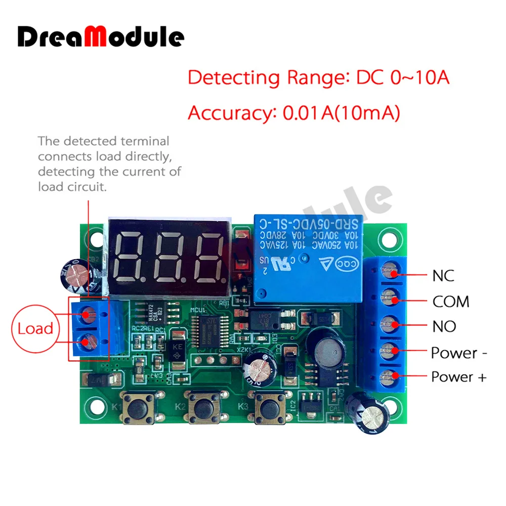 2PCS 12V 0-10A DC Current Detection Module Relay Current Sensing Detection Delay Relay Control Over Current Alarm Controller