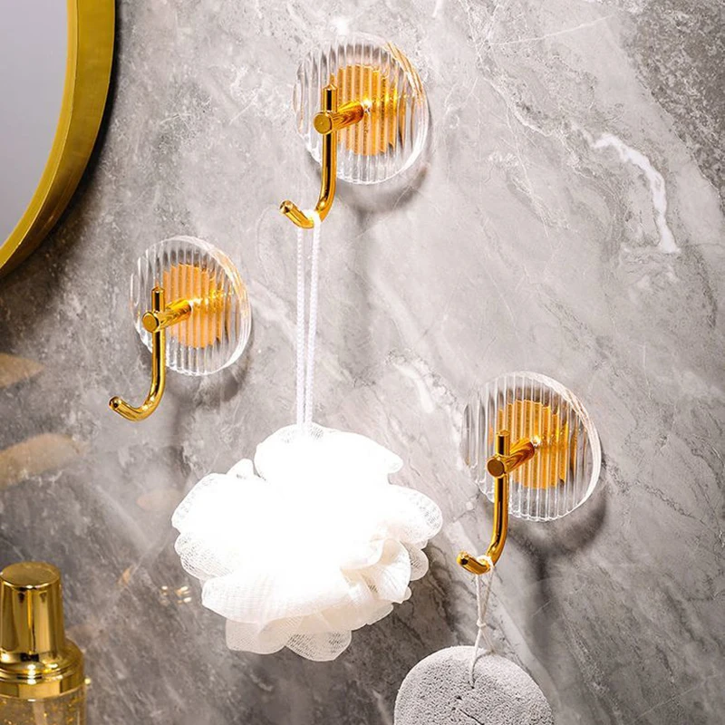 Acrylic Bathroom Hooks Clear Gold Wall Hook Luxury Key Bag Holders Punch-free Home Organization and Storage Ganchos Para Colgar