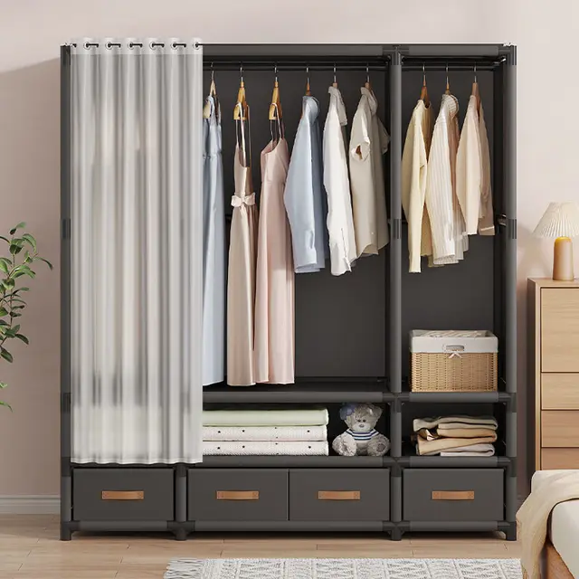 Armoire de chambre à coucher, assemblage Simple, bricolage, anti-poussière, tiroir, salle de location avec rangement épais, étagères de tri 1
