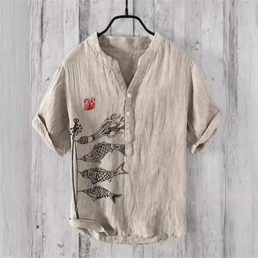 Spring and summer men's and women's shirts independent station casual fish pattern Hawaiian style printed shirts men's tops 2