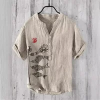 Spring and summer men's and women's shirts independent station casual fish pattern Hawaiian style printed shirts men's tops 1