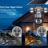 Caméra de sécurité solaire WIFI HD 15MP avec 3 objectifs, 3 écrans, V380 Pro, zoom 10X, vision nocturne, étanche pour extérieur, détection humaine PIR, CCTV, rotation horizontale et verticale à 355 degrés, rotation à 90 degrés, alimentée par batterie rechargeable, caméra de surveillance WiFi 2