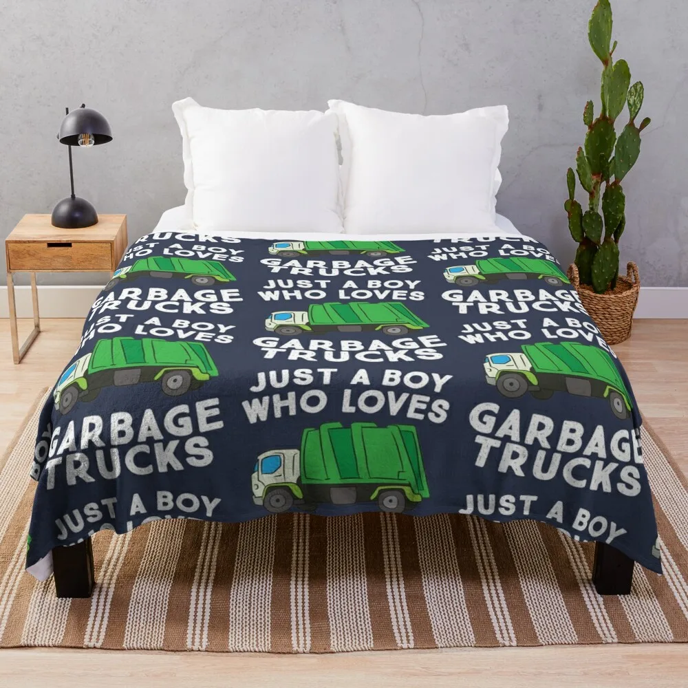 

Garbage Truck Just A Boy Who Loves Garbage Trucks Throw Blanket Decorative Sofa Blankets Winter bed blankets Bed linens