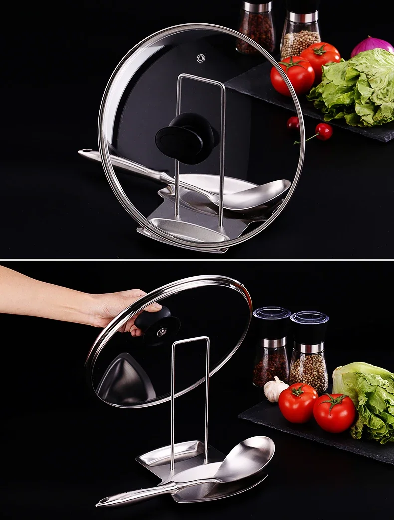Stainless Steel Pot Lid Rack Detachable Pan Cover Shelf Kitchen Multifunctional Spatula Holder Spoon Stand Kitchen Accessories